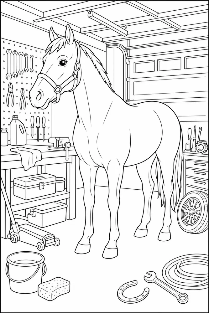 Race Horse Garage Tuneup coloring page