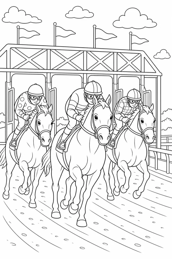 Race Horse Starting Line coloring page