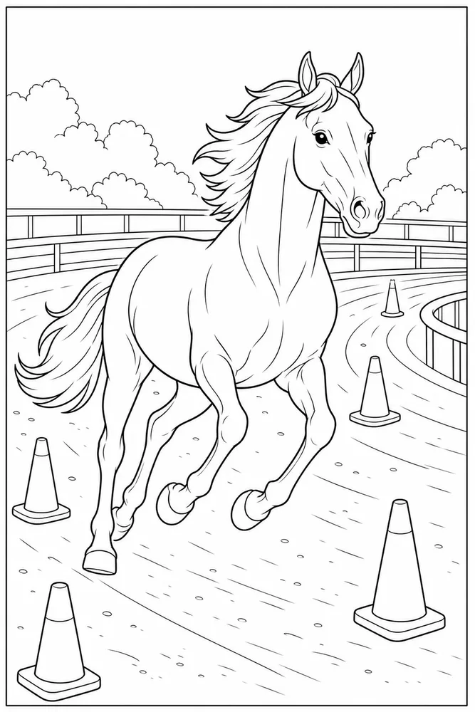 Race Horse Track Cones coloring page