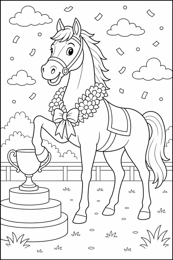 Race Horse Trophy Stand Without Text coloring page