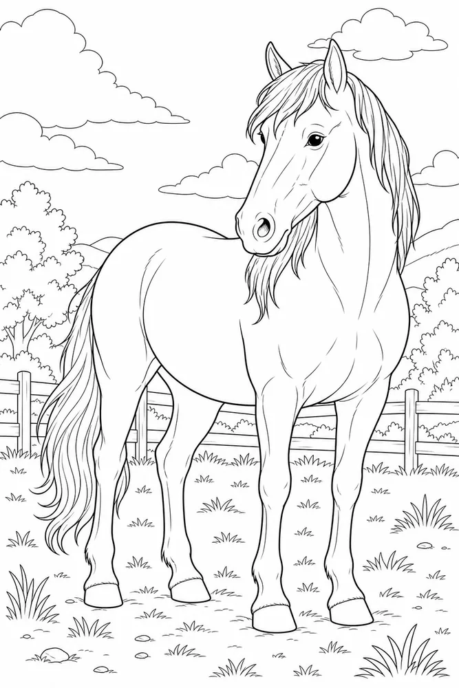 Realistic Horse Close Observation coloring page