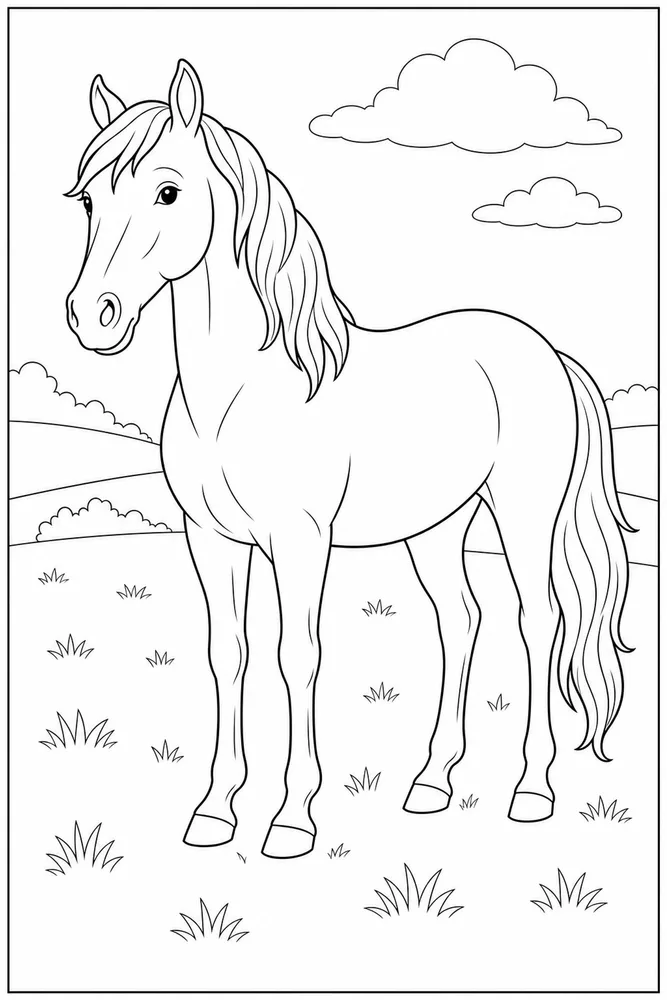 Realistic Horse Field Background coloring page