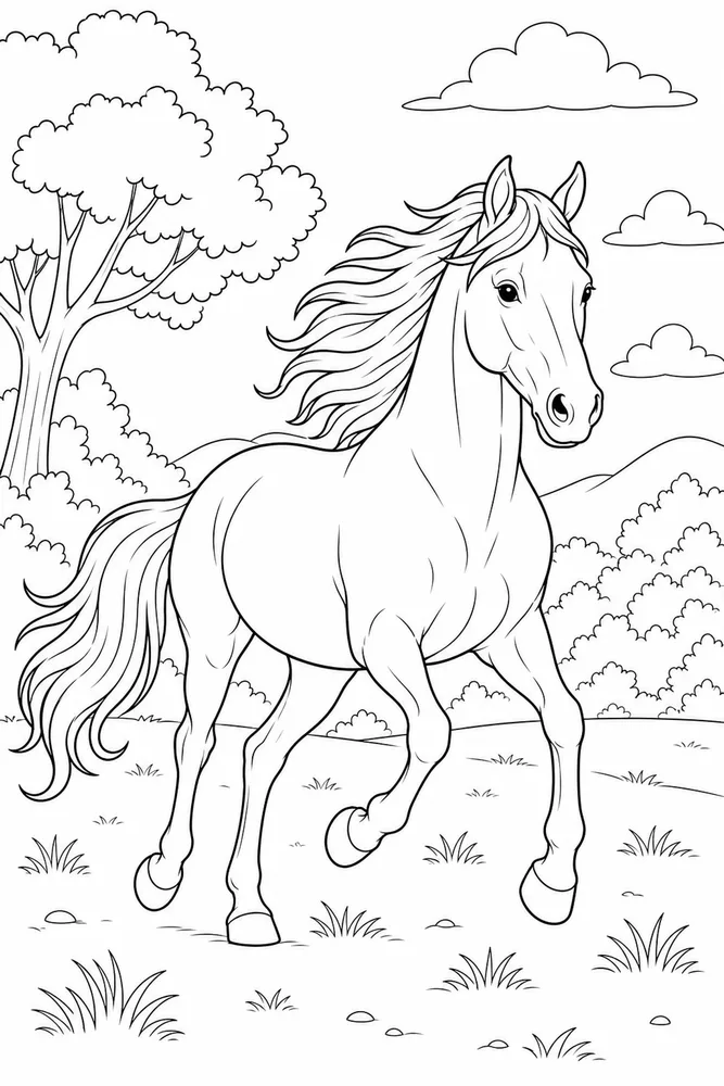 Realistic Horse Natural Movement coloring page