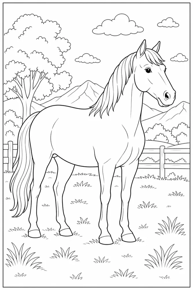 Realistic Horse Natural Side View coloring page