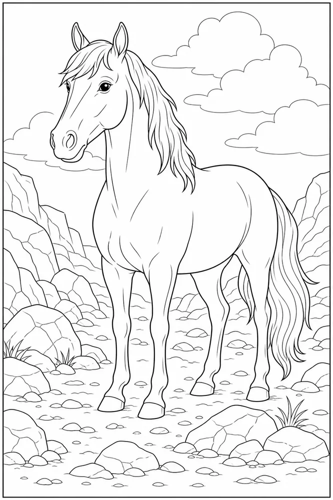 Realistic Horse Rocky Ground coloring page