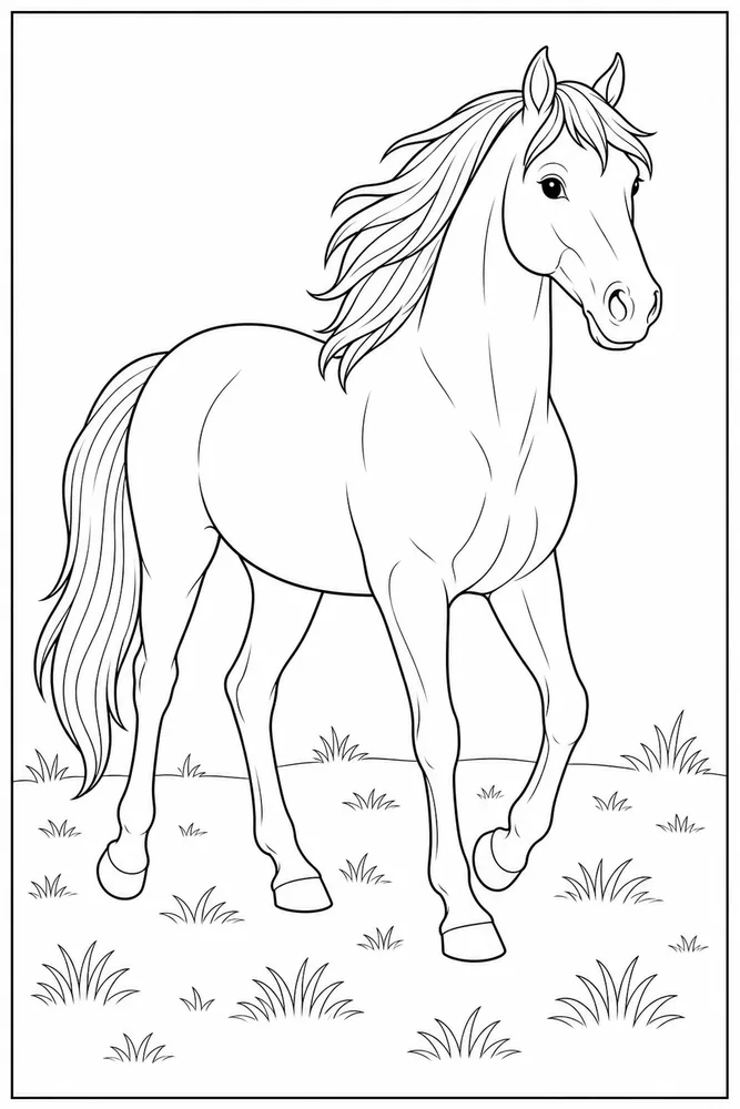Realistic Horse Walking Pose coloring page