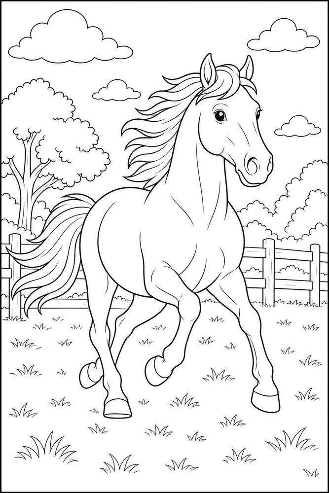 Running Horse Fence Line Run coloring page