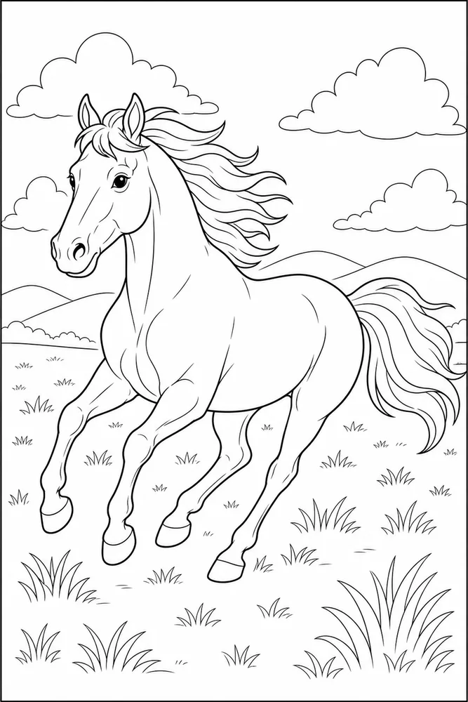 Running Horse Field Sprint coloring page