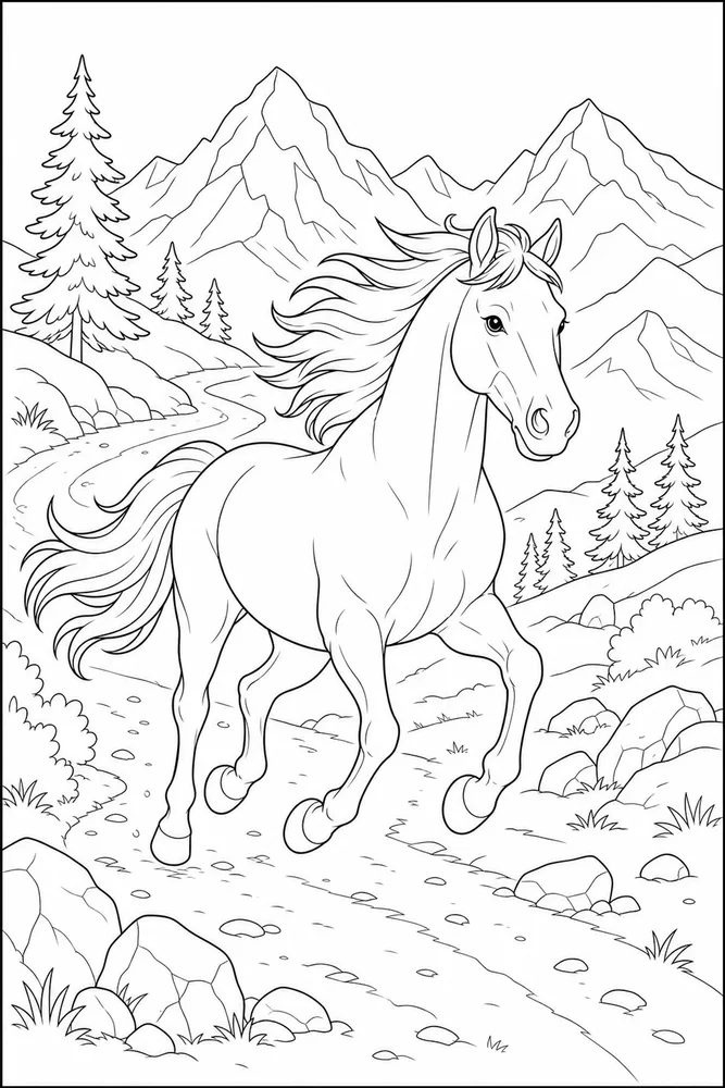 Running Horse Mountain Path coloring page