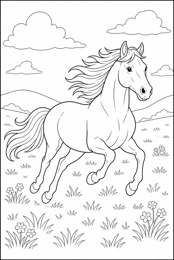 Running Horse Open Meadow coloring page