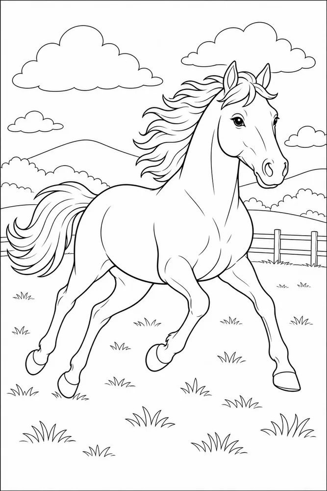 Running Horse Pasture Gallop coloring page