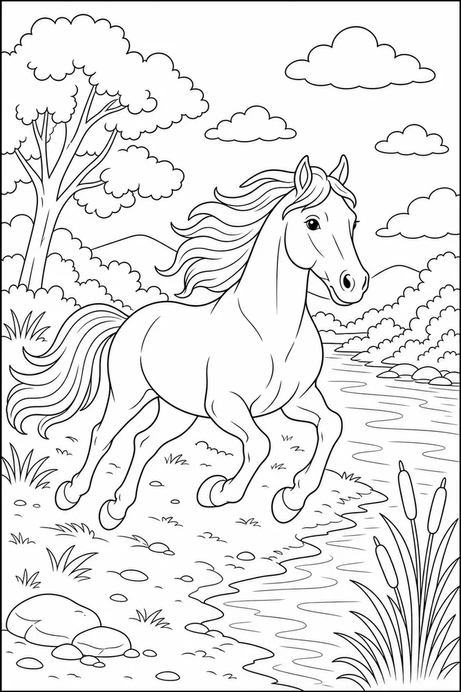Running Horse Riverbank Run coloring page