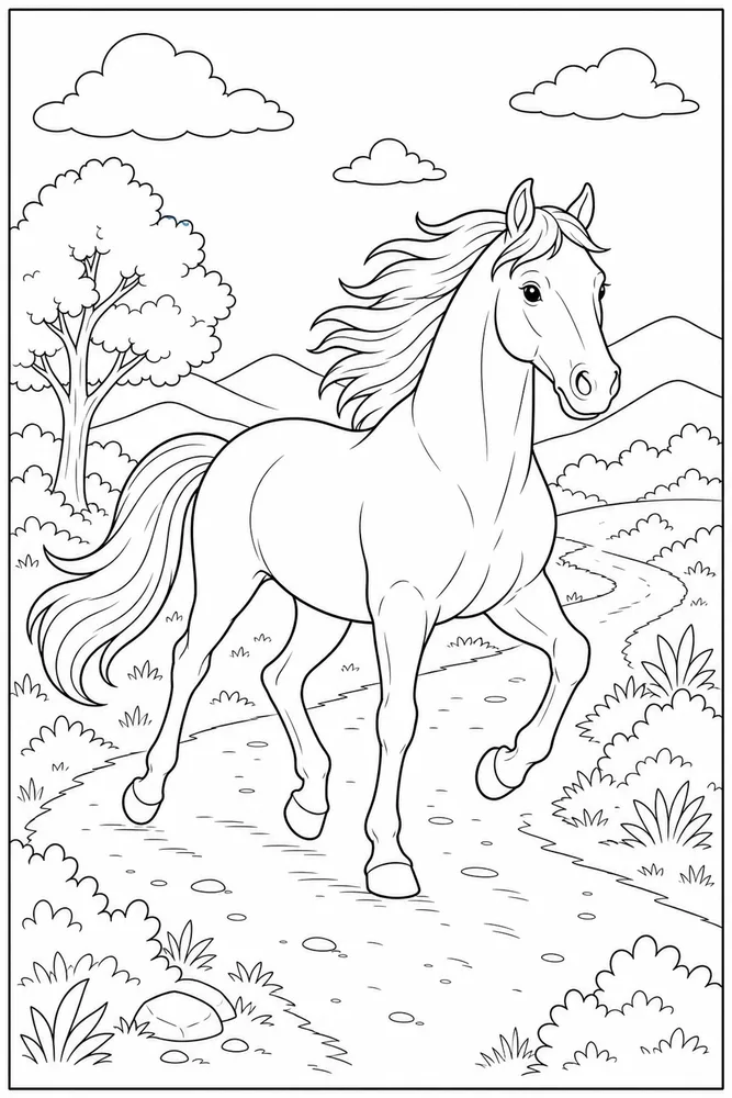 Running Horse Trail Trot coloring page