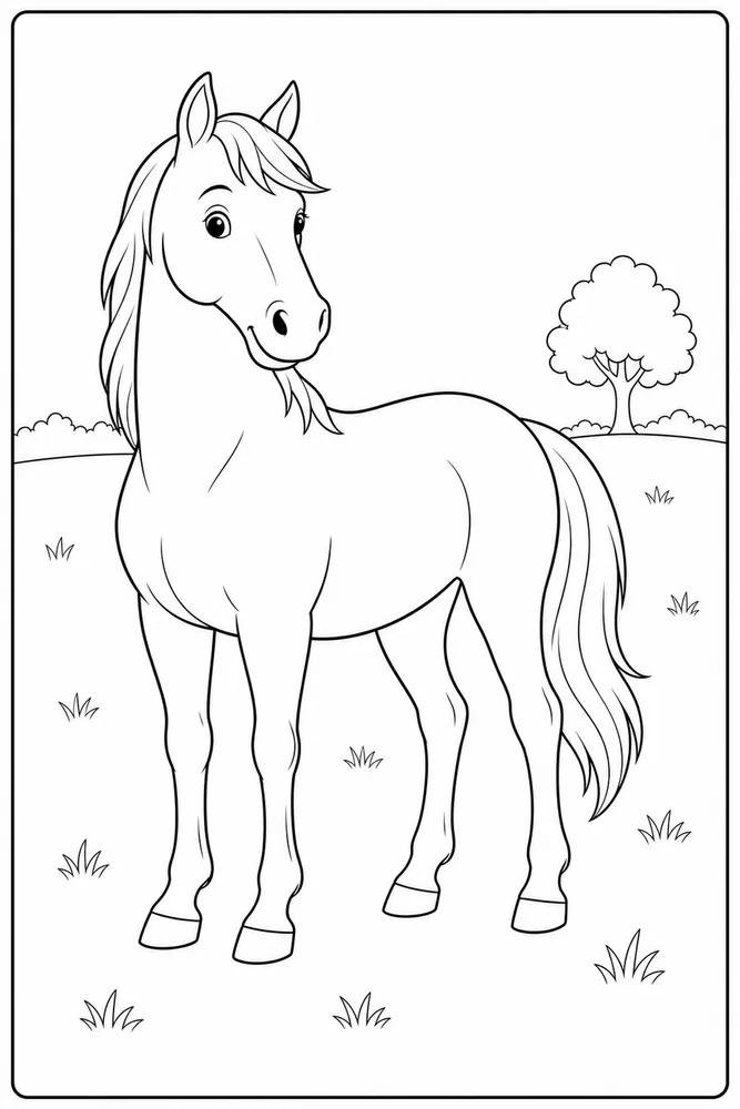 Simple Horse Minimal Scene coloring page