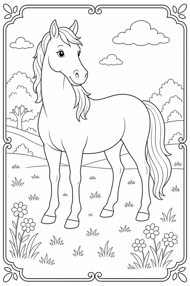 Simple Horse Simple Border coloring page