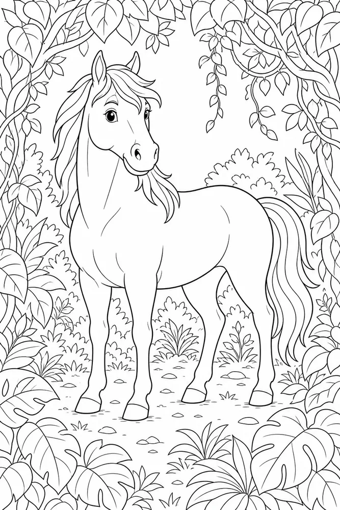 Wild Horse Leafy Hideout coloring page