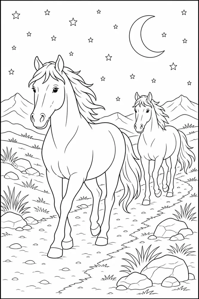 Wild Horse Moonlight Trail coloring page