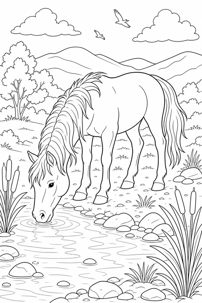 Wild Horse River Drinking Spot coloring page