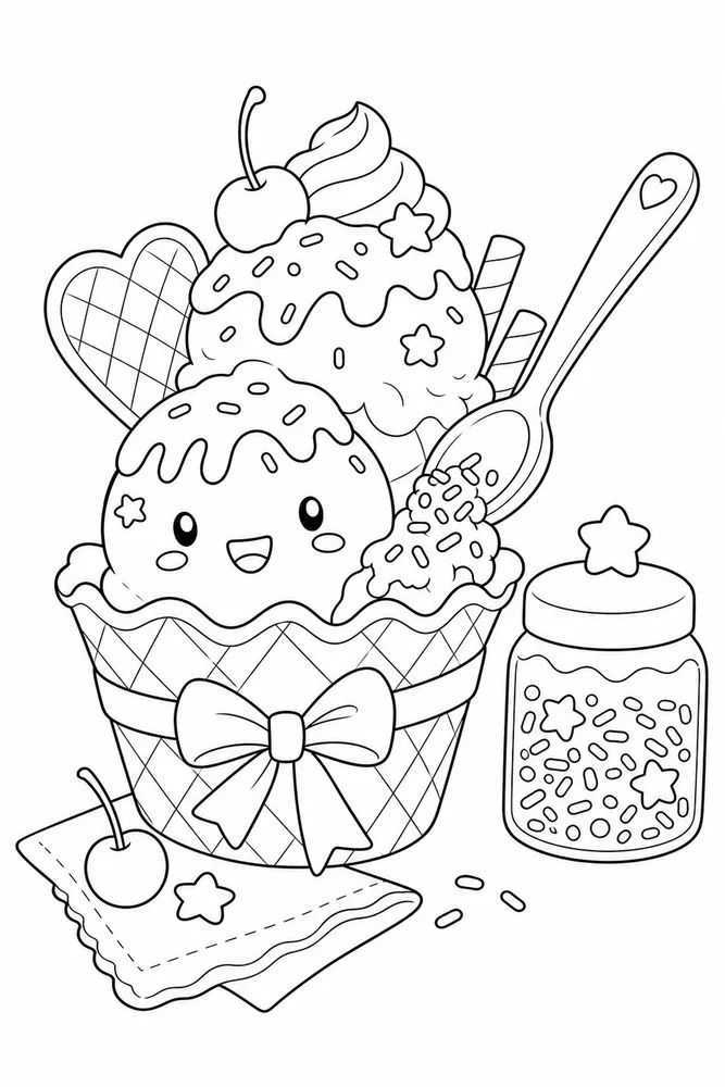 Cute Ice Cream Cute ice cream activity scene coloring page