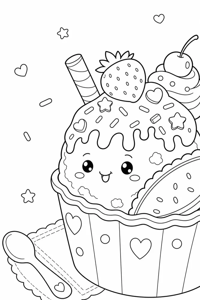 Cute Ice Cream Cute ice cream close up detail coloring page