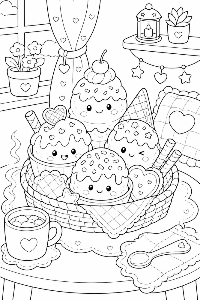 Cute Ice Cream Cute ice cream cozy indoor moment coloring page