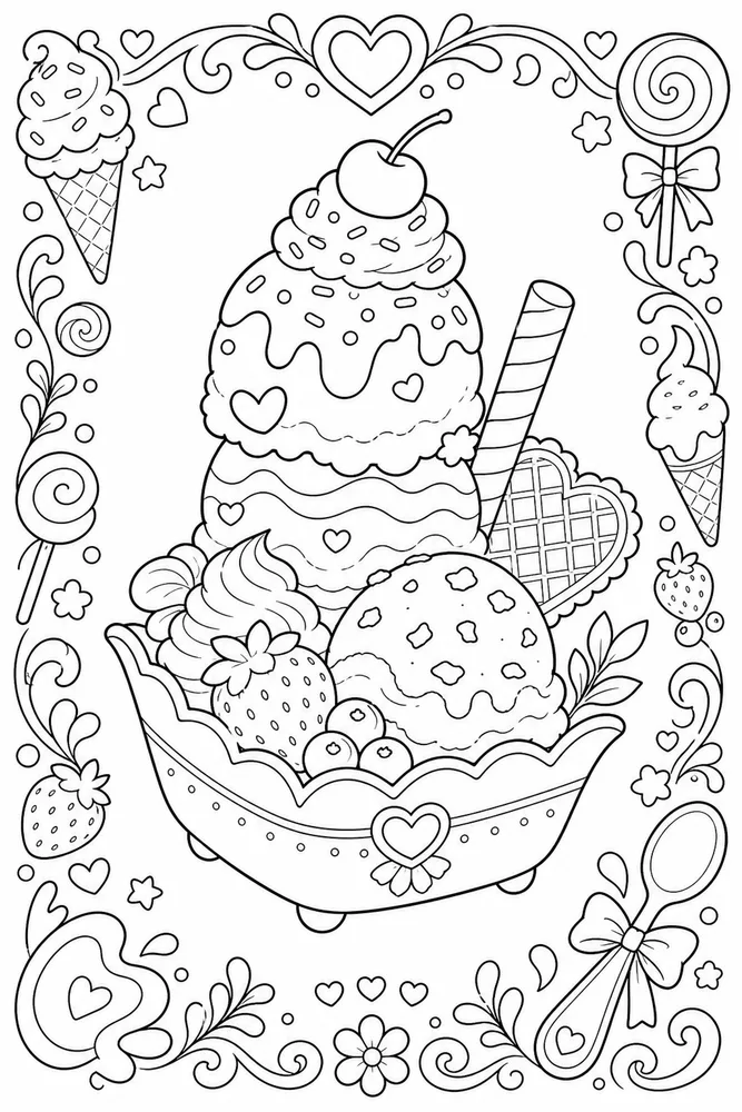 Cute Ice Cream Cute ice cream decorative border coloring page
