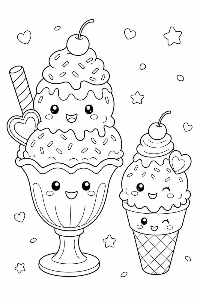 Cute Ice Cream Cute ice cream family scene coloring page