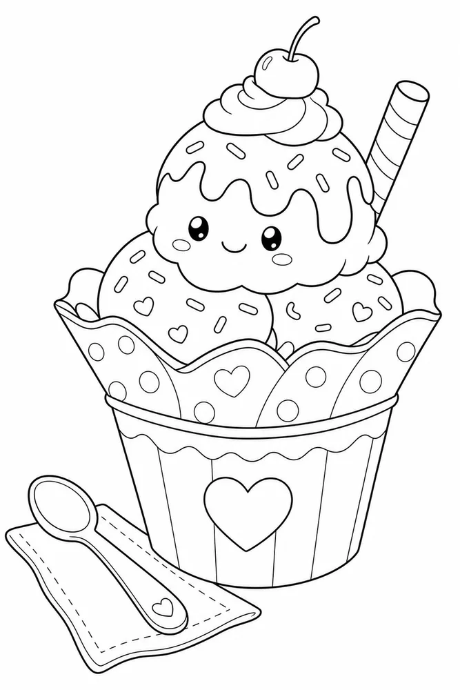 Cute Ice Cream Cute ice cream front portrait coloring page