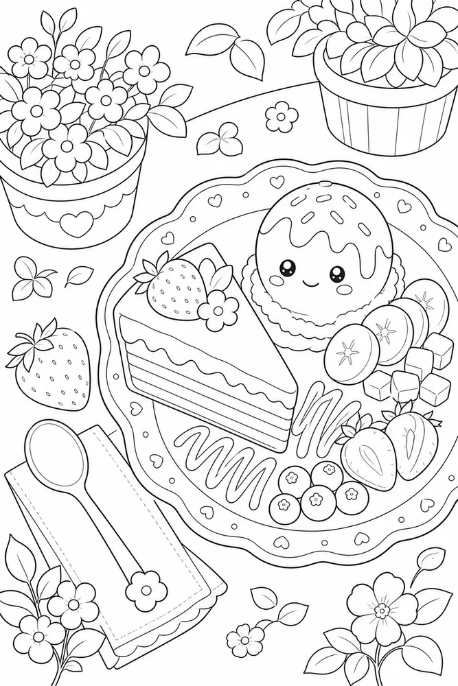 Cute Ice Cream Cute ice cream garden setting coloring page