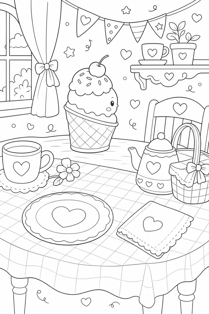 Cute Ice Cream Cute ice cream habitat background coloring page