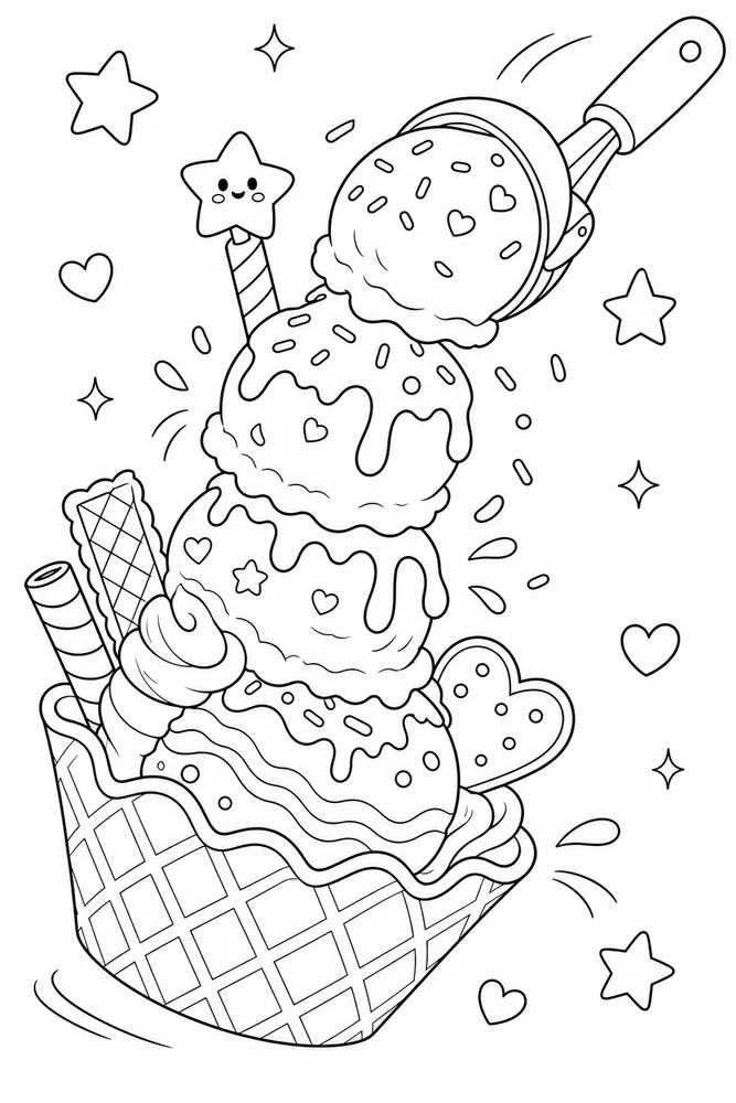 Cute Ice Cream Cute ice cream playful pose coloring page