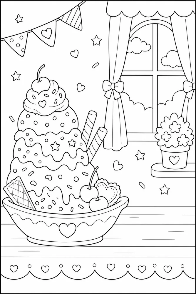 Cute Ice Cream Cute ice cream simple scene coloring page
