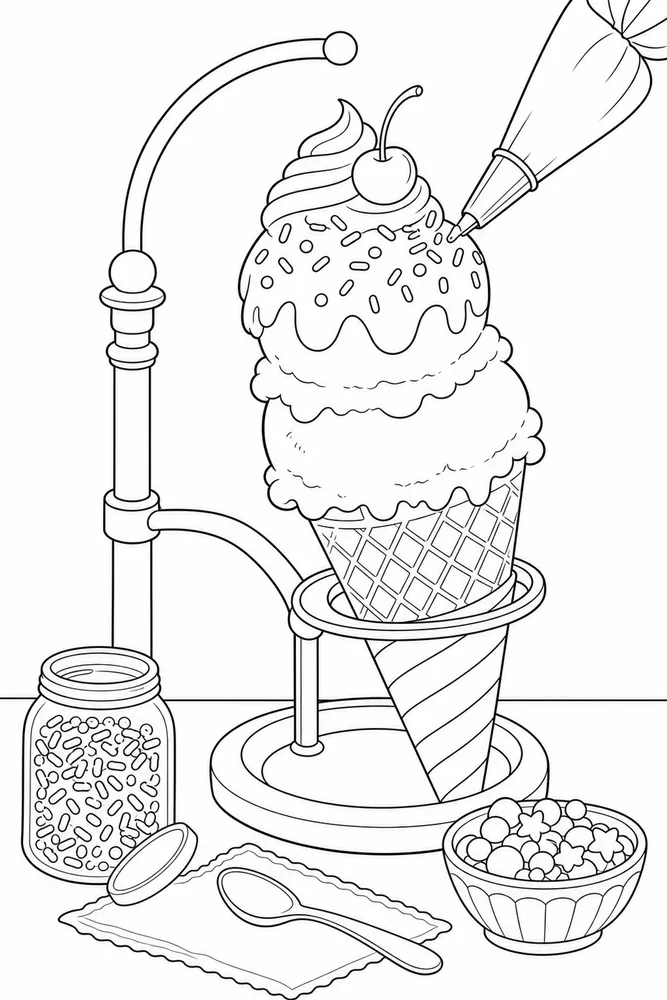 Ice Cream Cone Ice cream cone activity scene coloring page