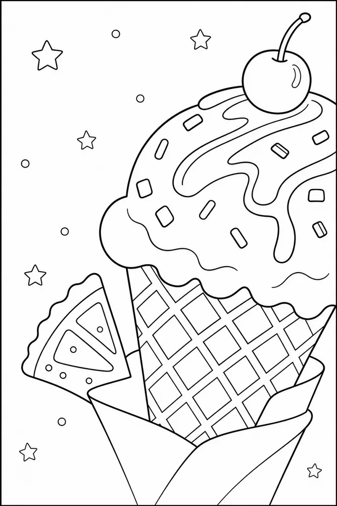 Ice Cream Cone Ice cream cone close up detail coloring page