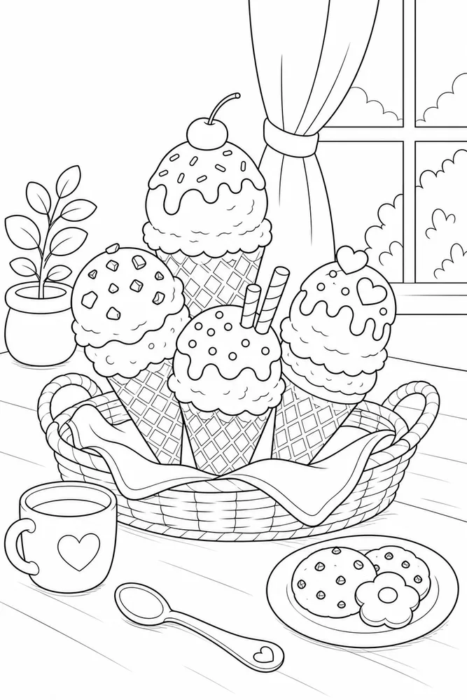 Ice Cream Cone Ice cream cone cozy indoor moment coloring page
