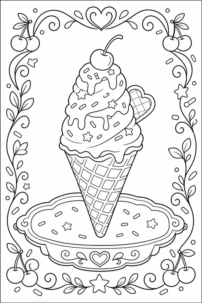 Ice Cream Cone Ice cream cone decorative border coloring page