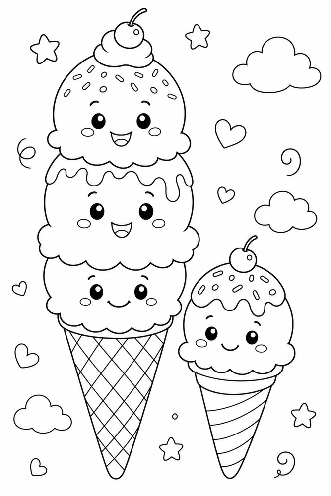 Ice Cream Cone Ice cream cone family scene coloring page