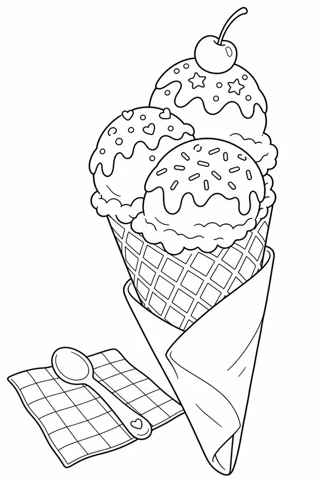 Ice Cream Cone Ice cream cone front portrait coloring page