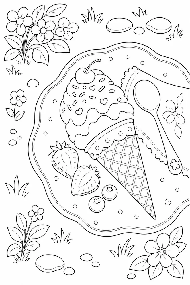 Ice Cream Cone Ice cream cone garden setting coloring page