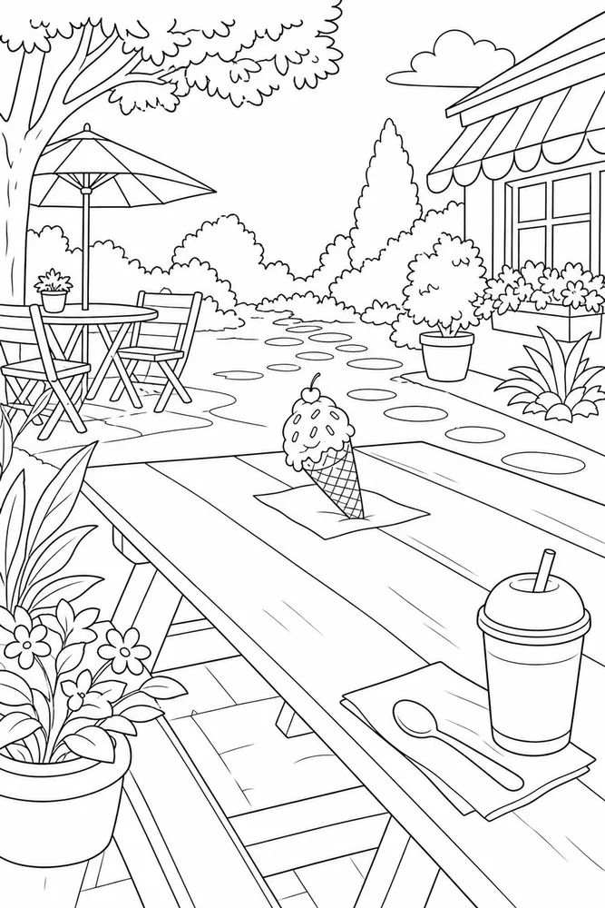 Ice Cream Cone Ice cream cone outdoor path coloring page