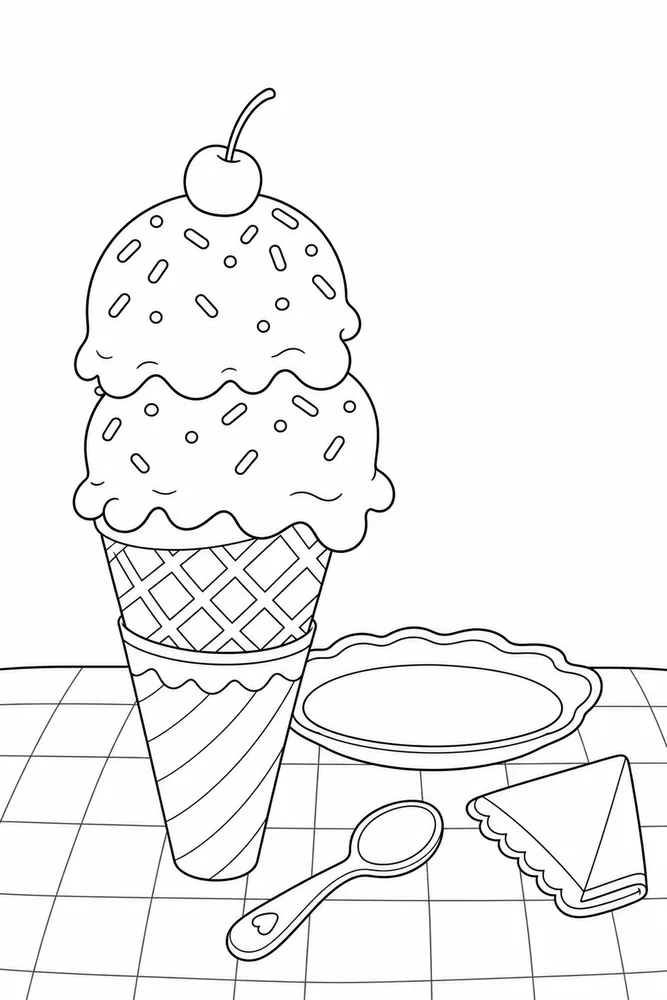 Ice Cream Cone Ice cream cone simple scene coloring page