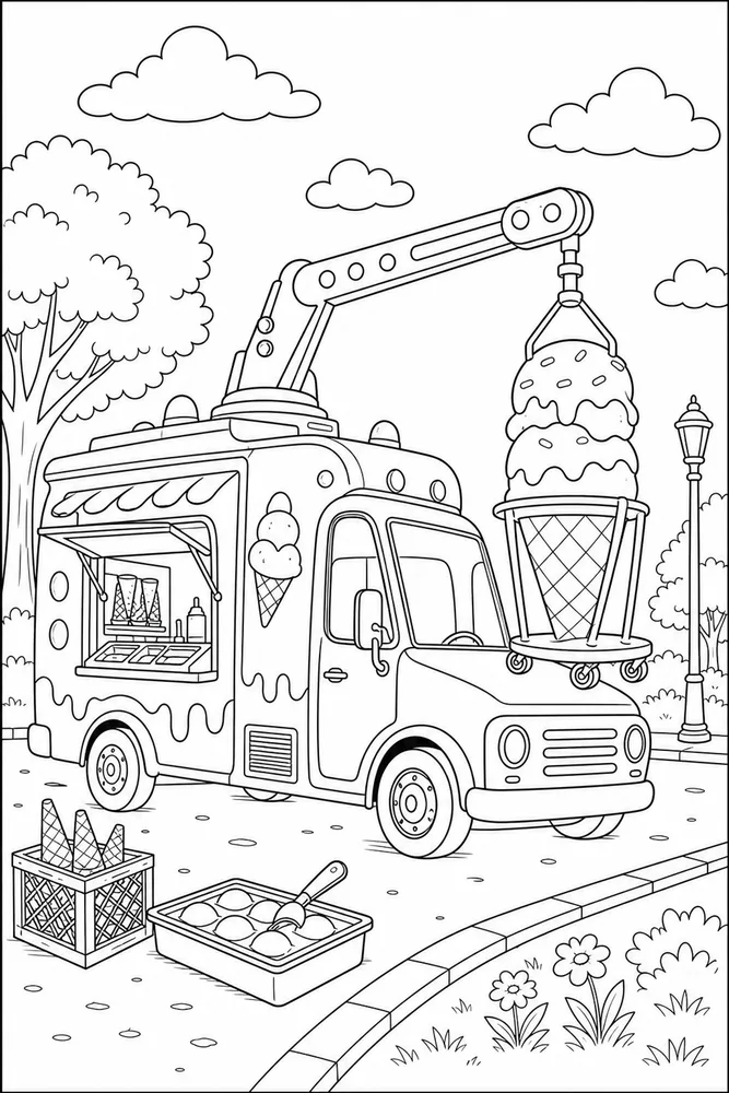 Ice Cream Truck Ice cream truck activity scene coloring page