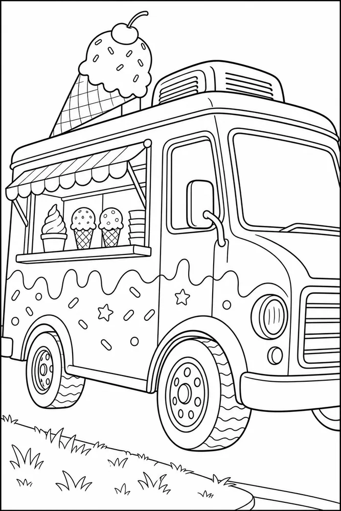 Ice Cream Truck Ice cream truck close up detail coloring page