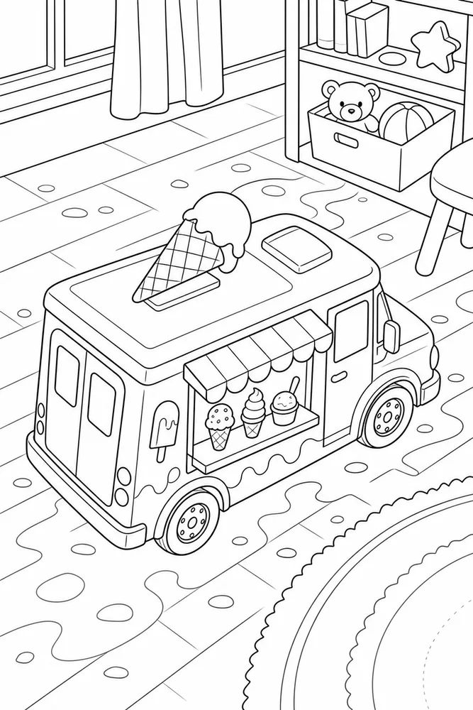 Ice Cream Truck Ice cream truck cozy indoor moment coloring page