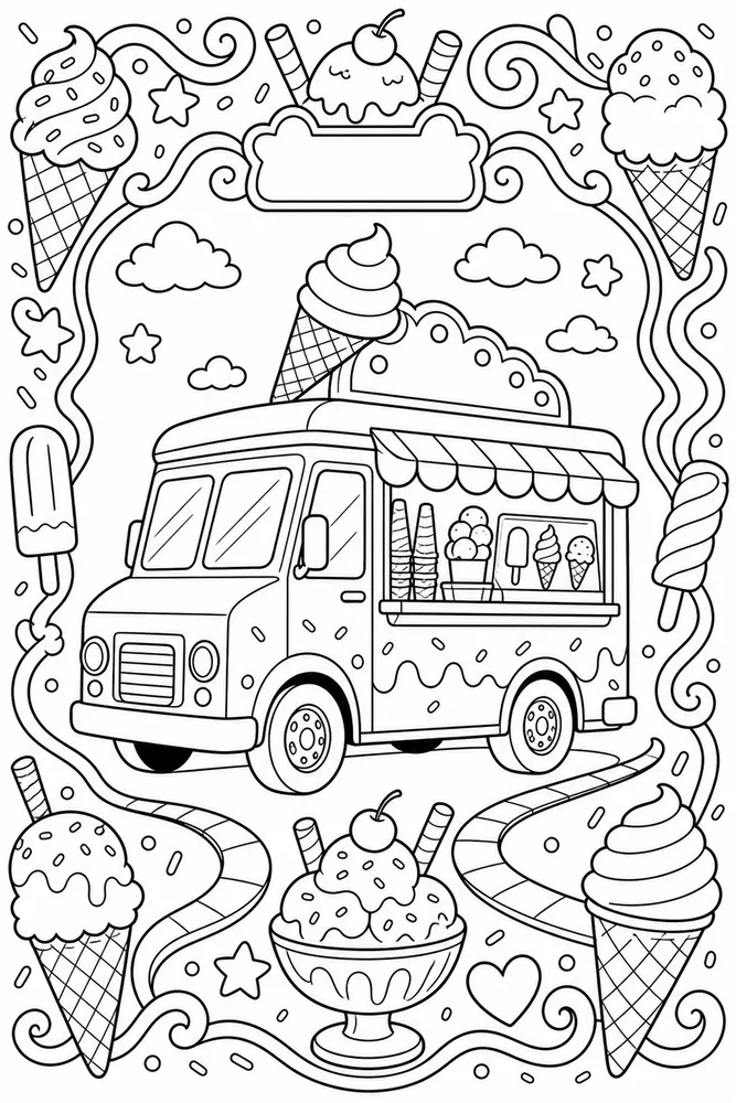 Ice Cream Truck Ice cream truck decorative border coloring page