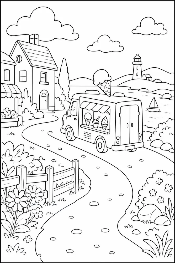 Ice Cream Truck Ice cream truck habitat background coloring page