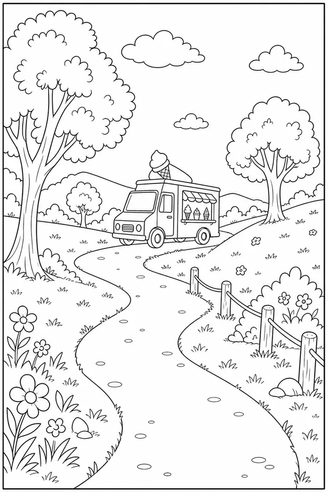 Ice Cream Truck Ice cream truck outdoor path coloring page
