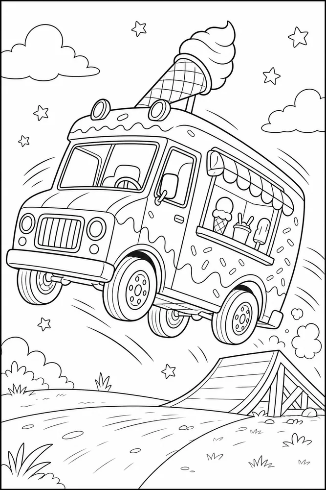 Ice Cream Truck Ice cream truck playful pose coloring page