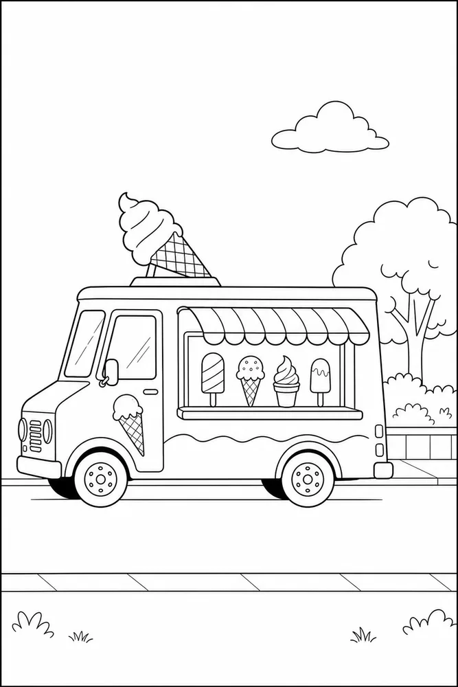 Ice Cream Truck Ice cream truck simple scene coloring page