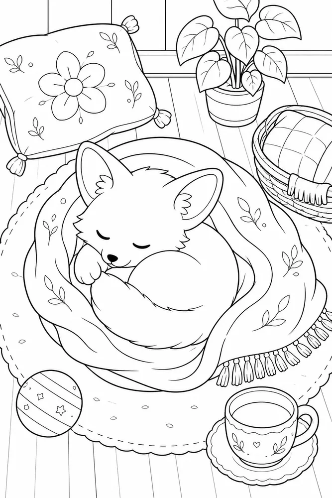 Kawaii Animals Kawaii animals cozy indoor moment coloring page